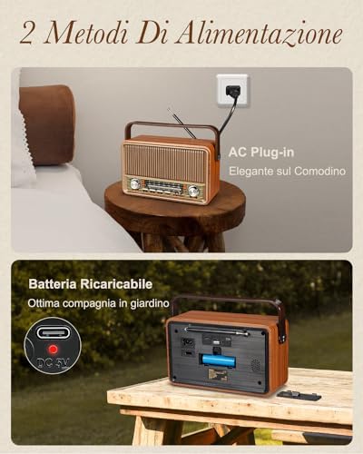  Radio vinile prunus J-120Portable con batteria richargiabile 1800 mAh, bluett e fm/am/sw
| Radioline vinile vintage Pru