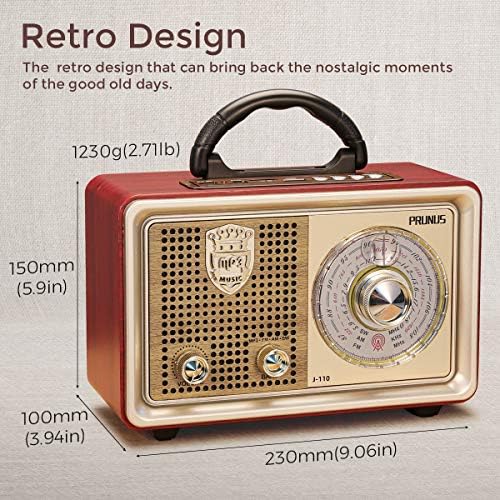  Portatile Radio prunus J-110 Silvery con FM AM(MW) SW, Materiale Legno Classico e Grande Manopola Regolatore
| Bluetoot